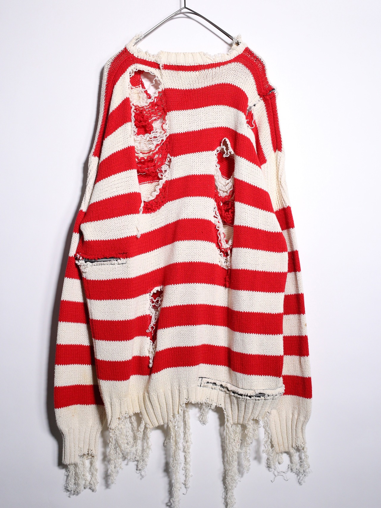 REMAKE / clash bolo × zip XXL over silhouette border knit - 15