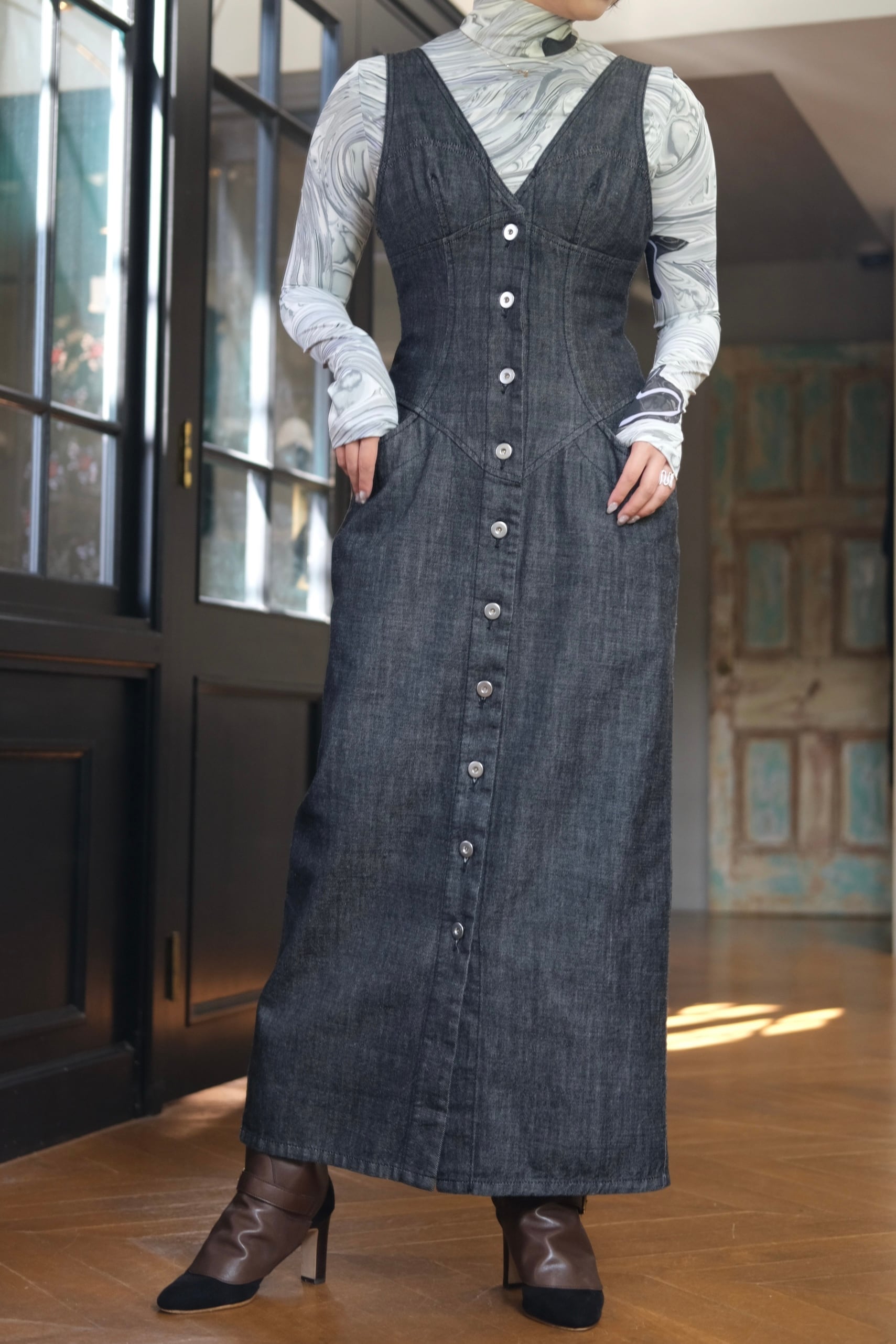 FETICO】Denim sleeveless dress | loop