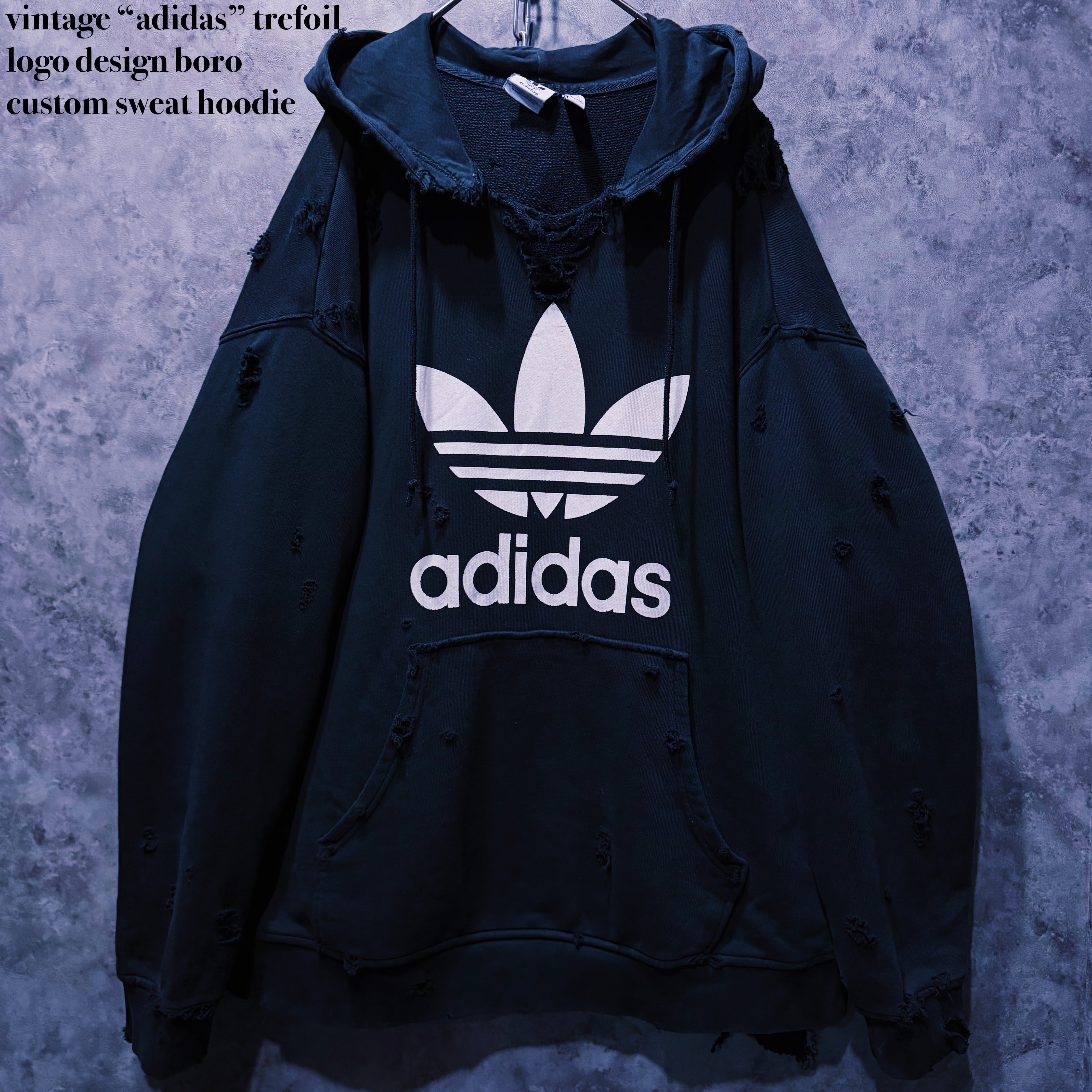 【doppio】vintage “adidas” trefoil logo design boro custom sweat hoodie