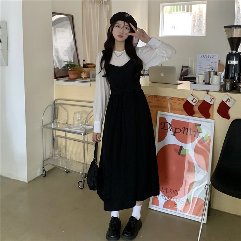 キャミワンピース ジャンパースカート ロング丈 韓国 ファッション