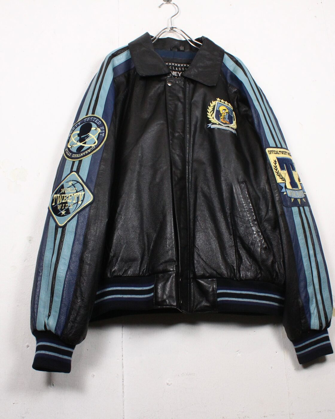 Caka act2】“LOONEY TUNES”“Tweety”Wappen Loose Leather Jacket | PAY ID