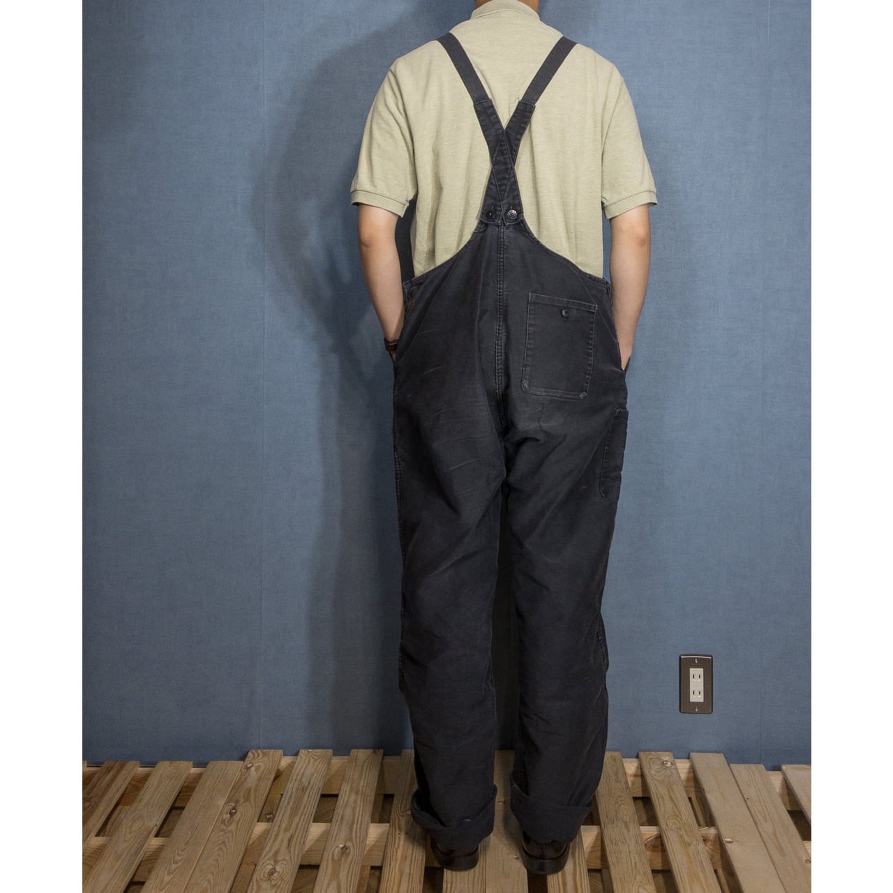 フランスヴィンテージ ブラックモールスキンオーバーオール モールスキンフレンチワークオーバーオール［Overdye / BLACK
