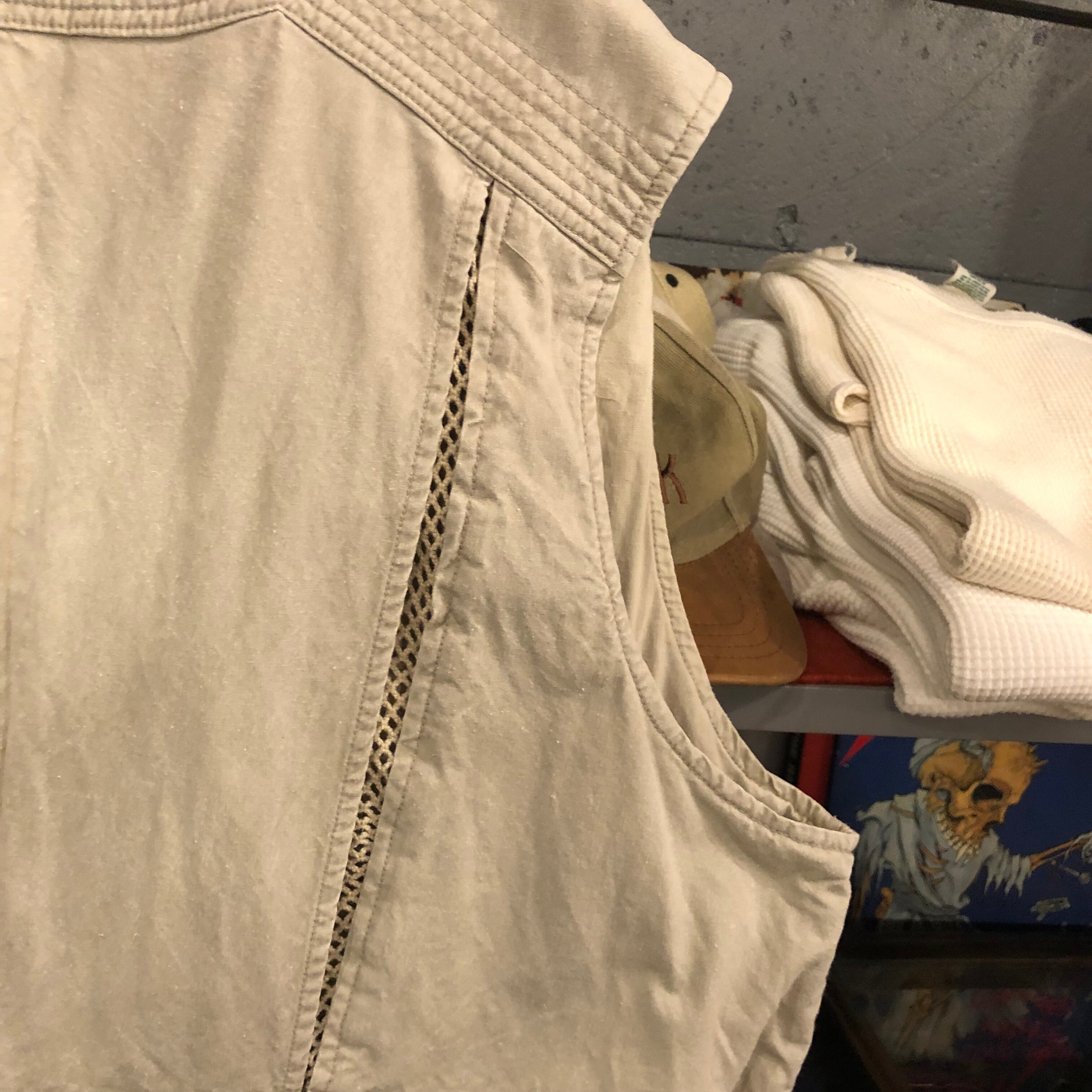 Gilet Vintage Eddie Bauer, Beige, Taille M, Coton, Poches, Zip - Très Bon état