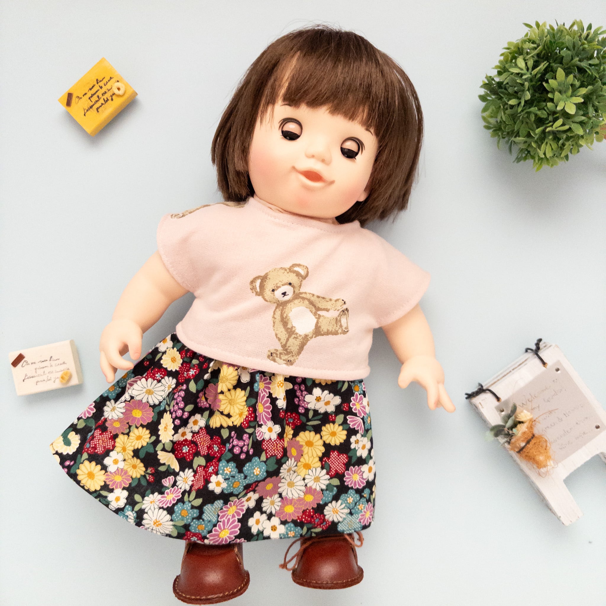 2点セット】トレーナースカートセット服（黄色T水玉）ぽぽちゃん