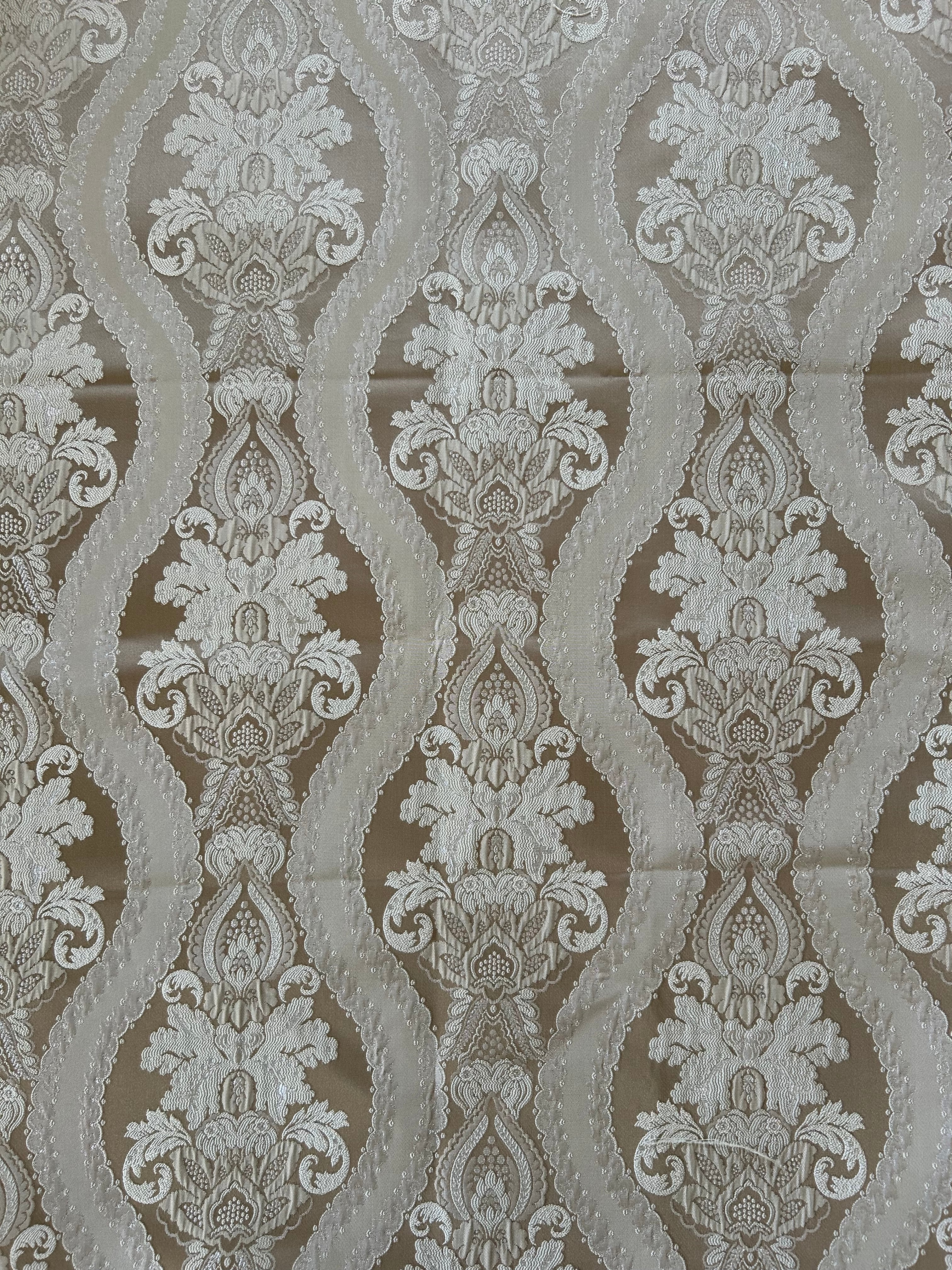 トルコ製 インテリアファブリック ダマスク柄 ジャガード生地 アイボリー エレガントベージュ カルトナージュ スツール クッションカバー バッグ