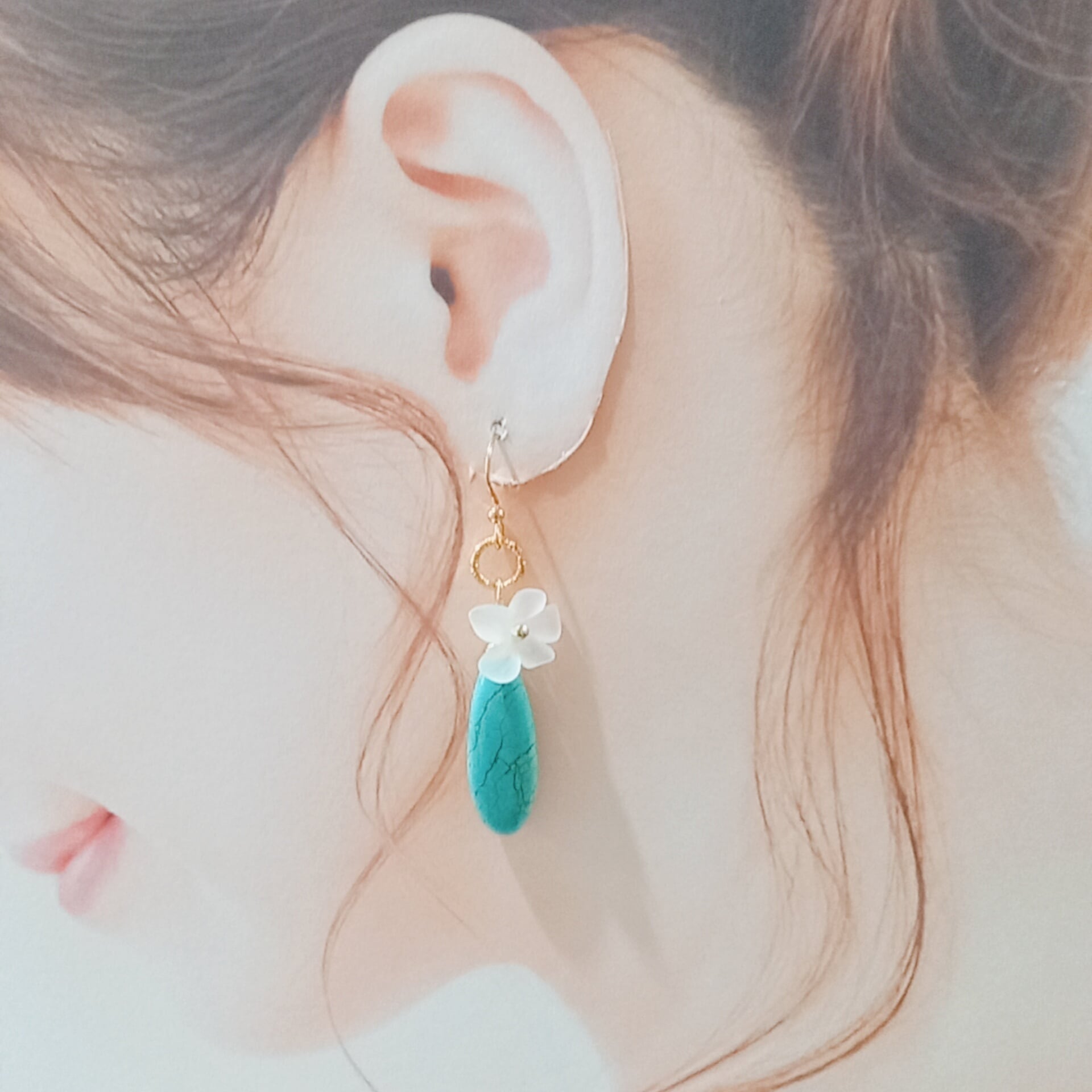 天然石ピアス ウイグル産ターコイズ ティアドロップ①② | yumecocolino