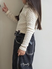 エリーモリー / ELLY MOLLY / ドット起毛ハイネックTシャツ / 韓国子供服 / キッズ / 26winter〖取寄〗*3~11号*