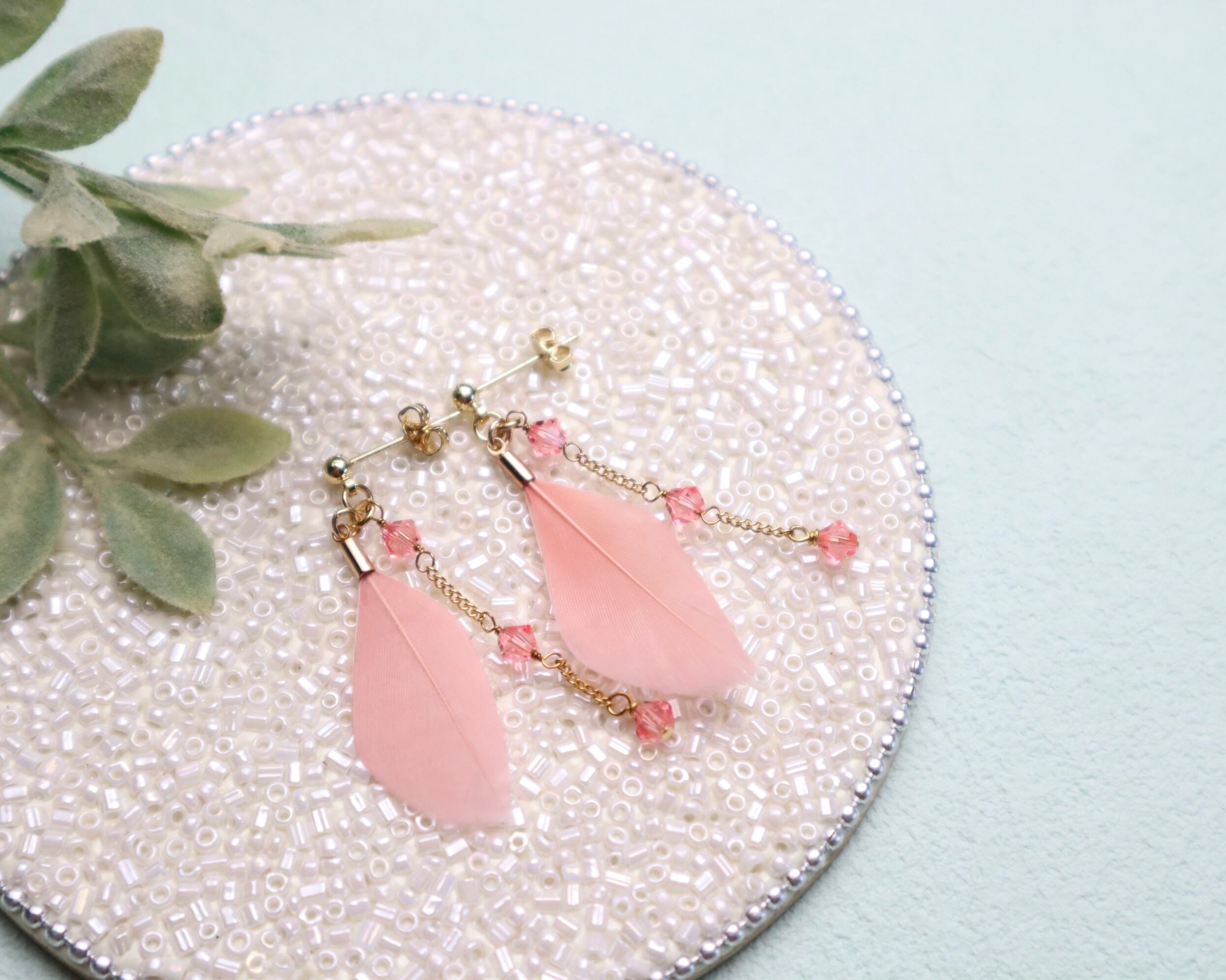 ☆金具選択☆フェザーピアス ピンク キッズアクセサリー 
