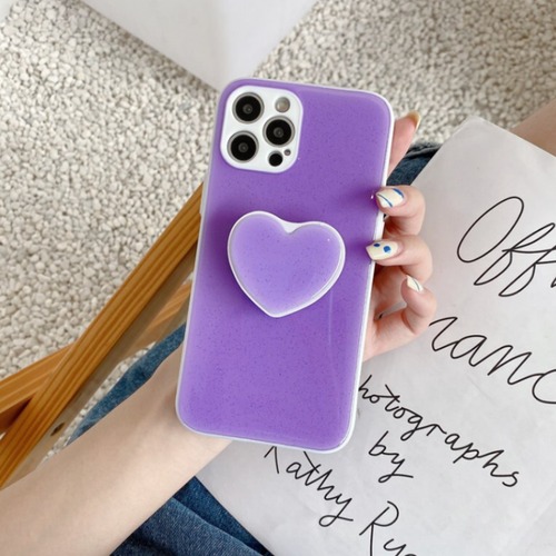 【パープル系】ミルキーカラー ハート♡ ホルダースタンド付き スマホ ケース カバー iphone13 7 8 Plus SE2 X XS XR 11 Pro 12 mini MAX アイフォンケース