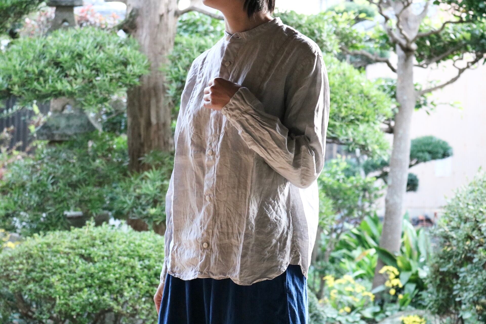 宝島染工　シャツ　フリー　グレー　ワンピース　リネン100 宝島染工シャツフリーグレーワンピースリネン100