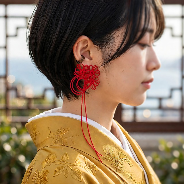 飾り結びかたっぽイヤーカフ「あではなもゆる」 | 付け心地軽々、小さな花束。