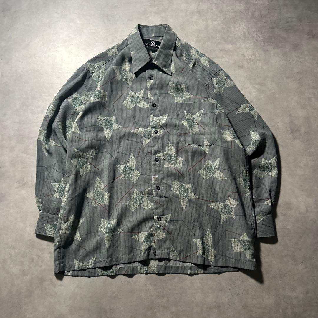 ヴィンテージ 総柄 幾何学 模様 デザイン レトロ ヨーロピアン アート シャツ