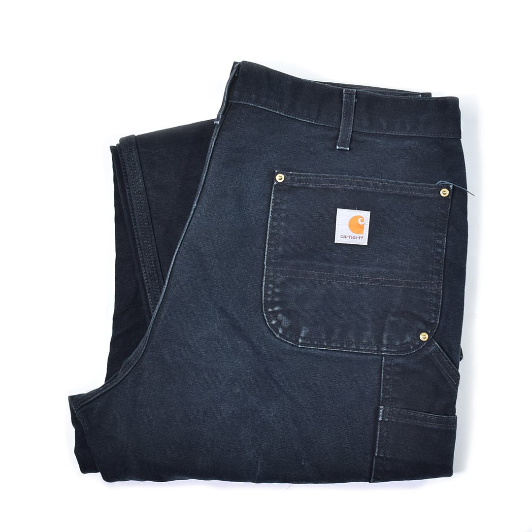 90s カーハート USA製 ダブルニー ペインターパンツ ダック地 黒 フェードブラック CARHARTT W37相当 古着 @EZ0801