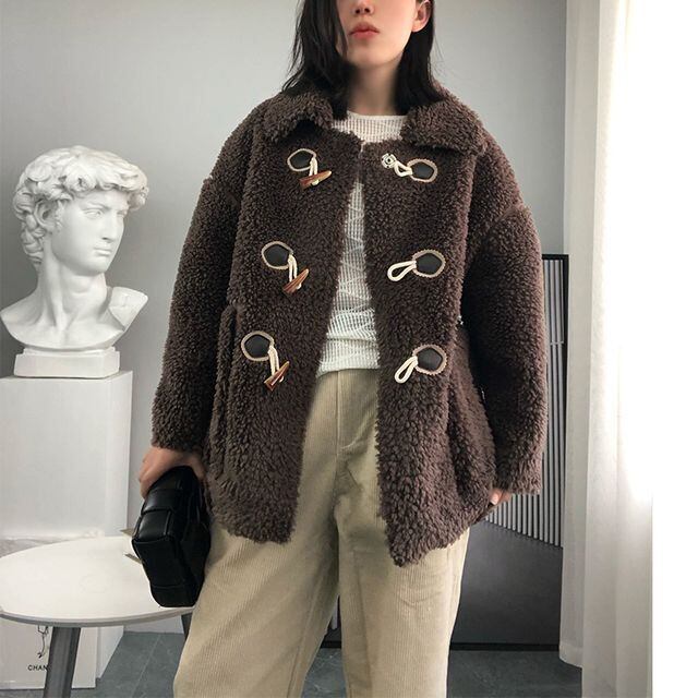 【予約販売】ボアダッフルコート レディース ブルゾン ブラウン レッド ブラウン ベージュ 大人可愛い カジュアル 秋冬 アウター おしゃれ こなれ感 韓国 S/M/L