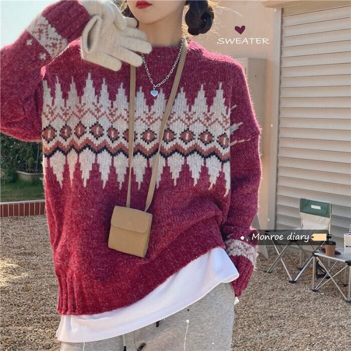 ルーズプルオーバー セーター オータムウィンタースタイルニットコート ジャケット 秋物 冬物 モンロー80418935384
