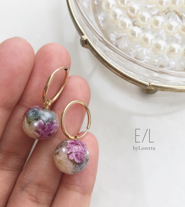 2way Mini flower ball hoop pierce/earring  