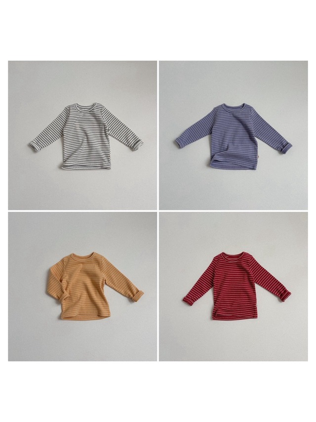 《予約》送料無料【minirobe】Round Striped Long Sleeve T