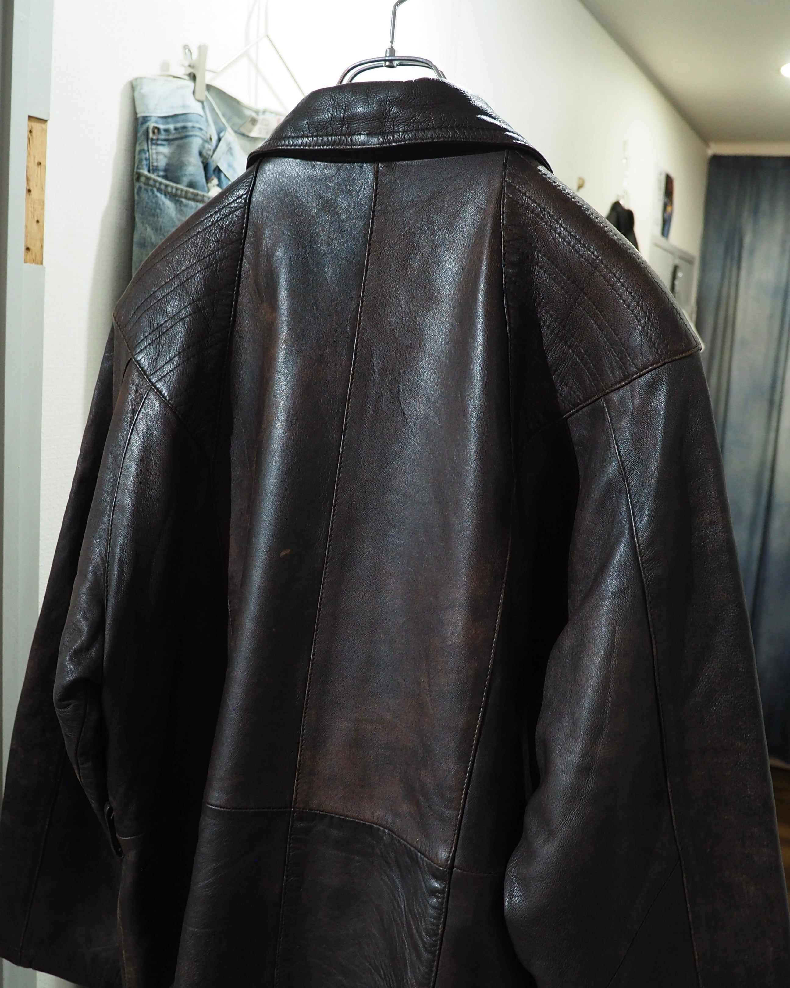 1990s " 変形 " Diagonal Zipper Design Vintage Lamb Leather Jacket