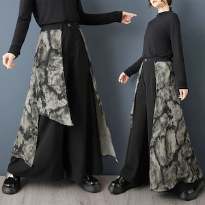 ASYMMETRIC PRINT FLAP WIDE LEG PANTS 1color M-15948