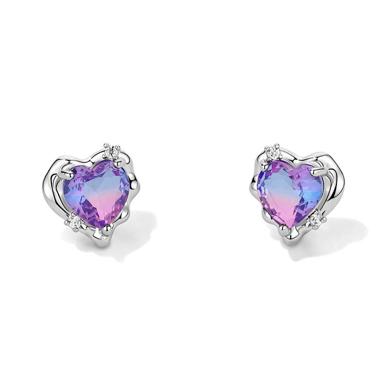 かわいい ダイヤモンド ハート パープル ピアス | FANCY