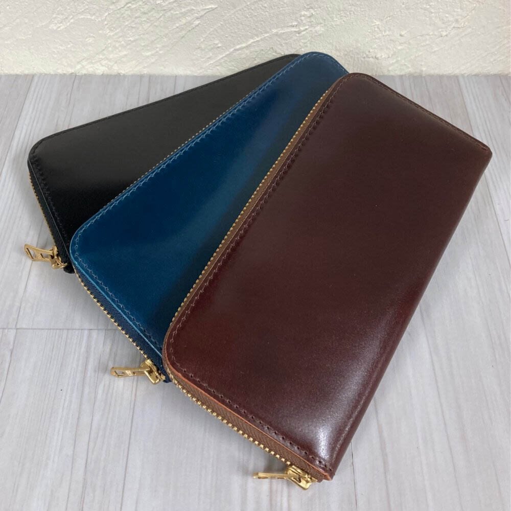 新喜皮革】コードバン×ジーンズ、ラウンドウォレット 長財布〈日本製