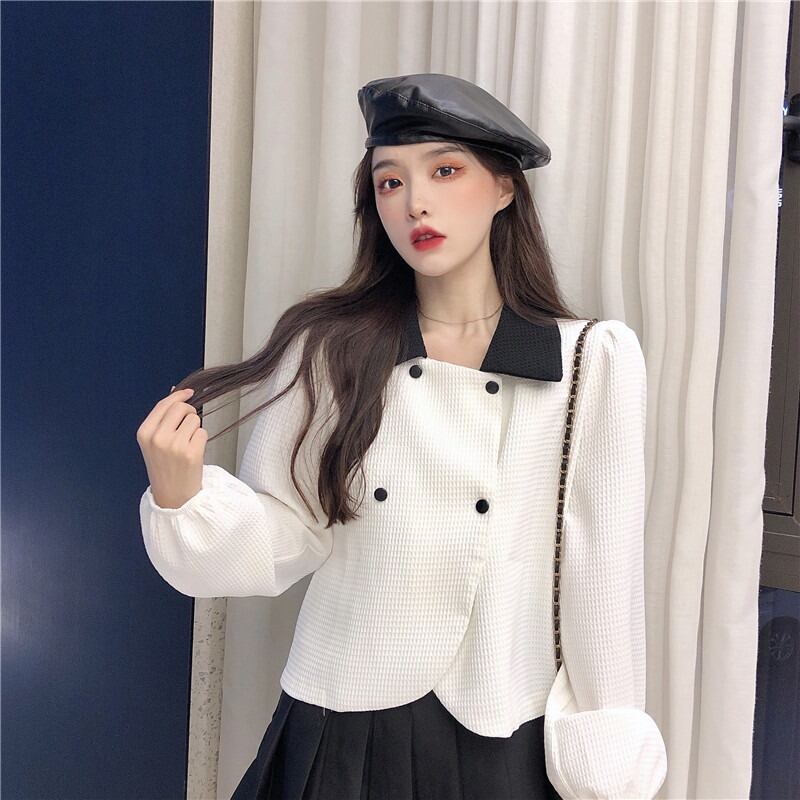 オータムウィンターダブルブレストカーディガンカラーブラウス レディース ロング 秋物 冬物 YY-ファッション56536659886