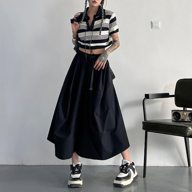 buckle belt wide pants 10847