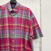 90s Ralph Lauren ラルフローレン BLAKE マドラスチェック BD ボタンダウン 半袖シャツ L/レッド ピンク系 メンズ ビンテージ