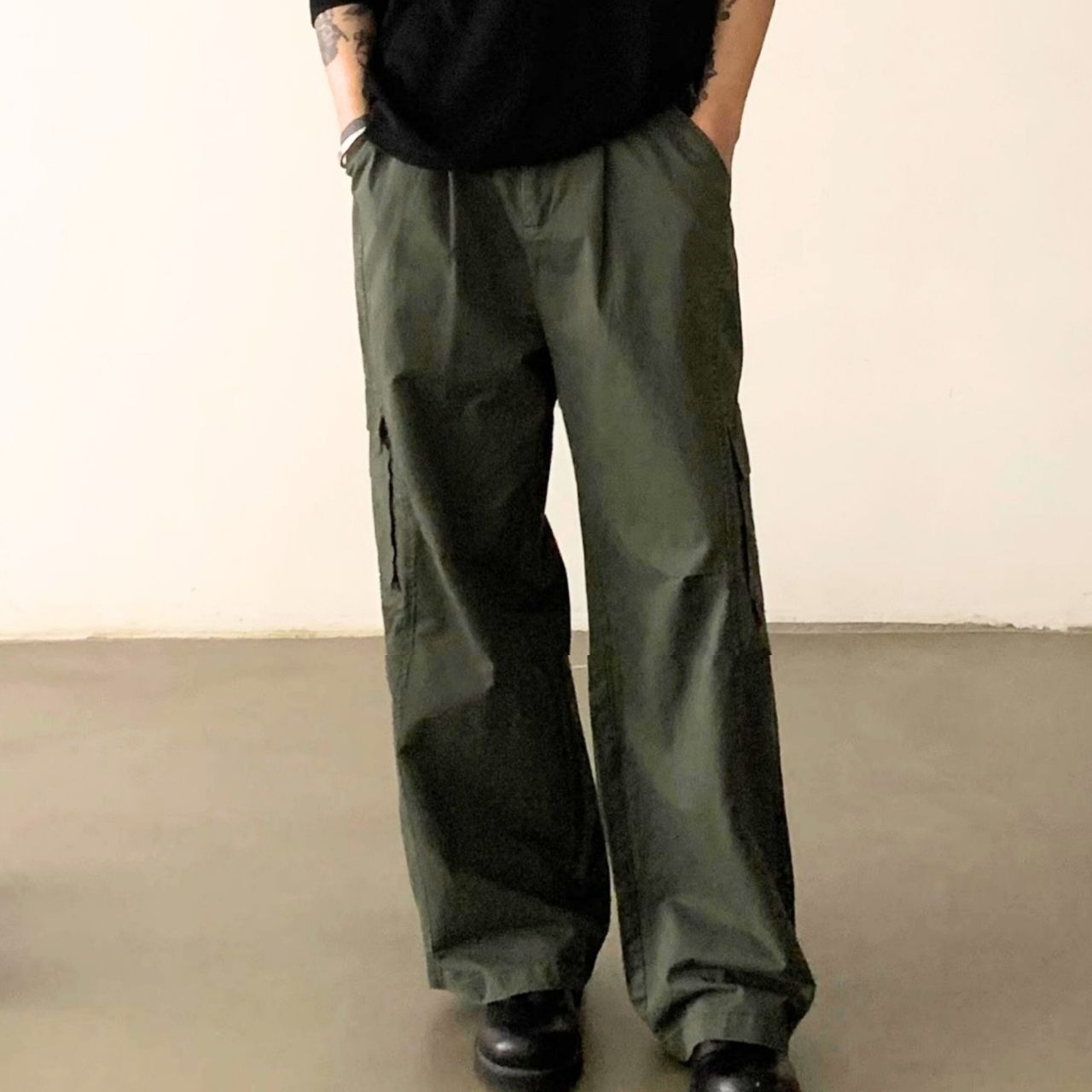 ルーズストレートユニセックスサイドポケットパンツ　0889