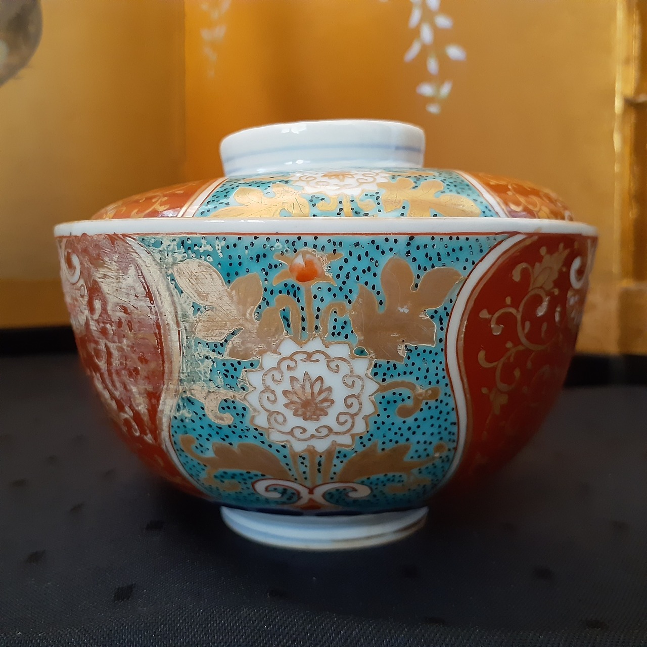 花唐草 染付 蓋付 茶碗 古伊万里 染付花唐草蓋茶碗5客 身口径約12㎝ 東