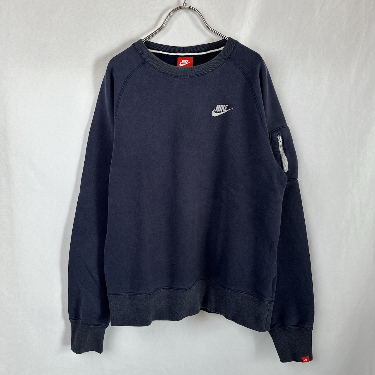 NIKE ナイキ 刺繍ロゴ 腕ポケット スウェット トレーナー ネイビー Sサイズ 古着