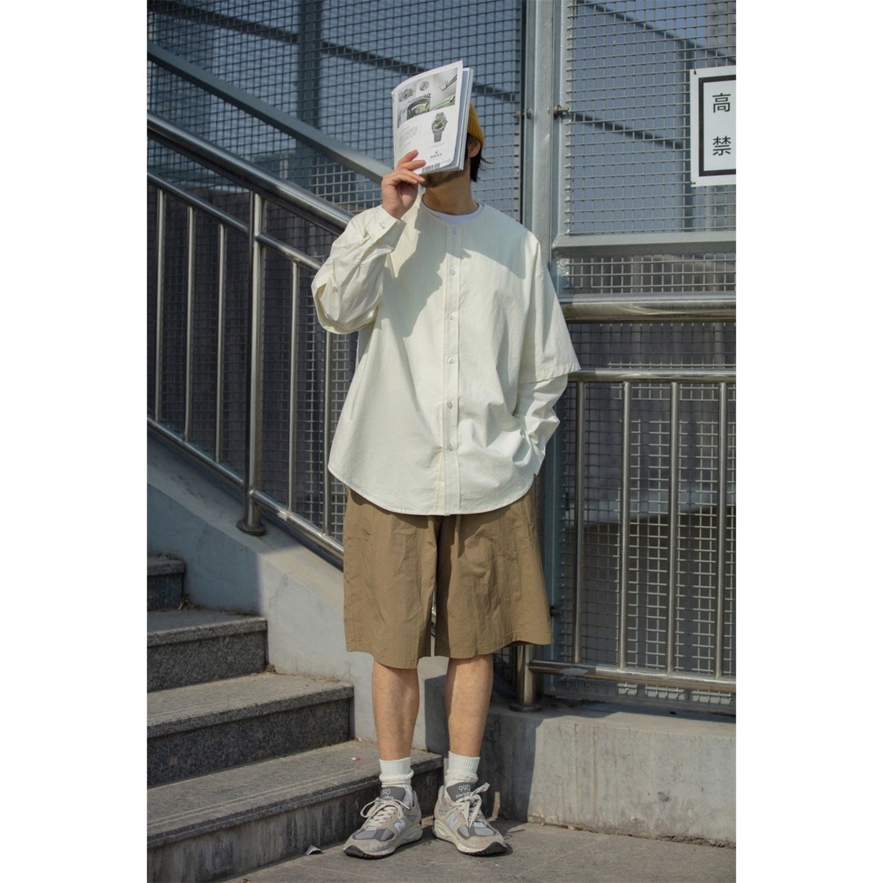 Band collar long sleeve shirt 0229 - 17