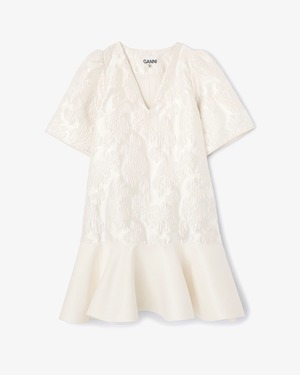 【GANNI】Satin Cloque Mini V-neck Dress