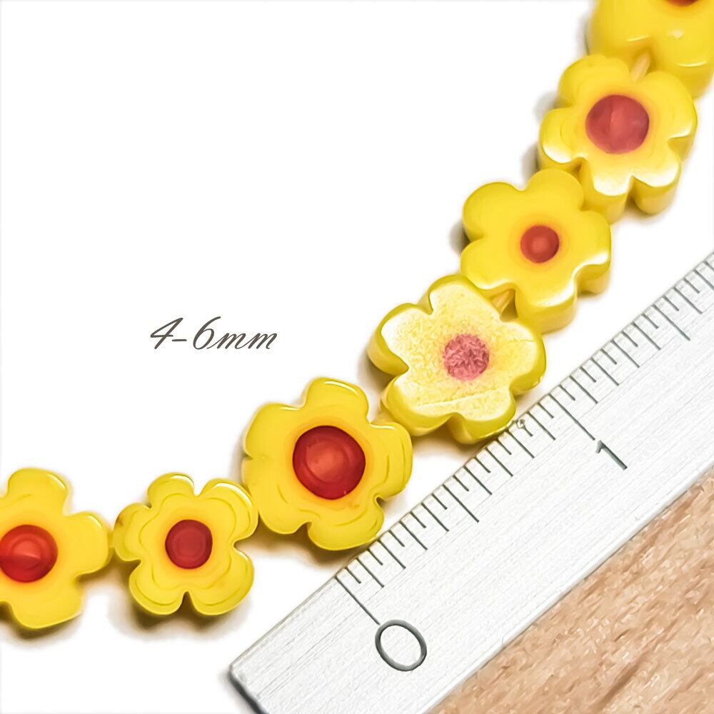 ミルフィオリ 4-6mm 10コ ◇ イエロー ◇ ガラス ビーズ フラワー 花