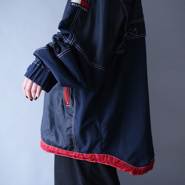 "TOMMY HILFIGER" stitch work design over silhouette nylon anorak parka