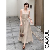 Linen100% Drawstring Long Dress