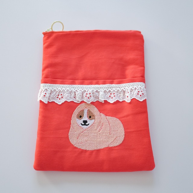 コーギー刺繍ブックポーチ ブランケット