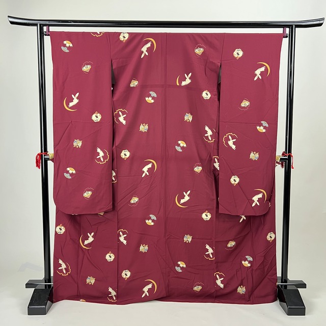 中振袖 振袖 正絹 中古品 エンジ色 エンジ あずき色 小豆色 4S376 HZYA046000