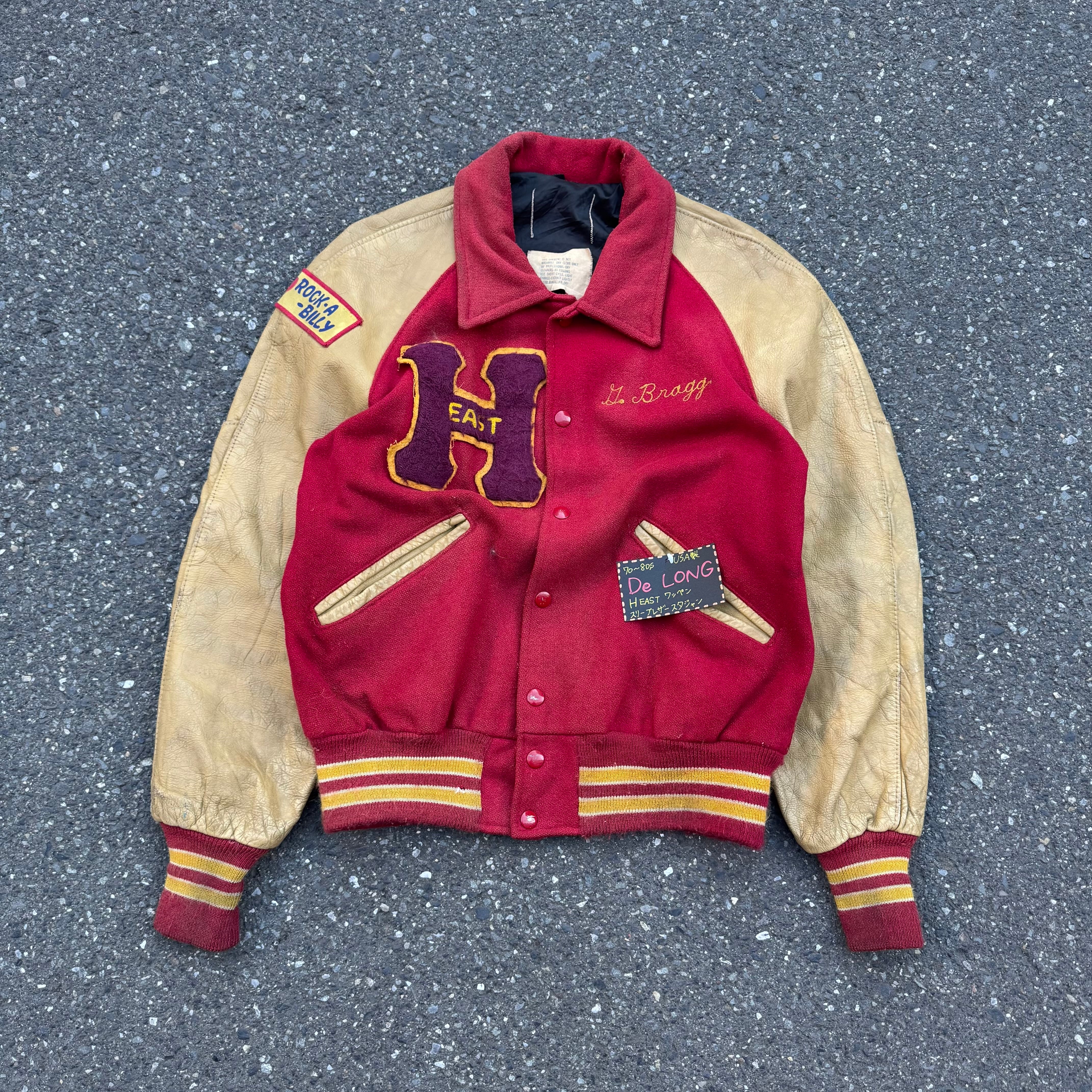 70〜80s USA製 De LONG HEAST ワッペン スリーブレザー スタジャン AKB