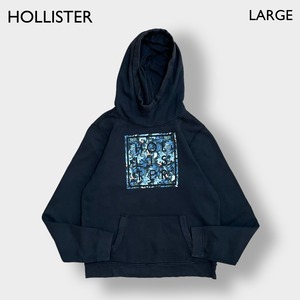 HOLLISTER パーカー プルオーバー スウェット フーディー ロゴ ボックスプリント 黒 L ホリスター us古着