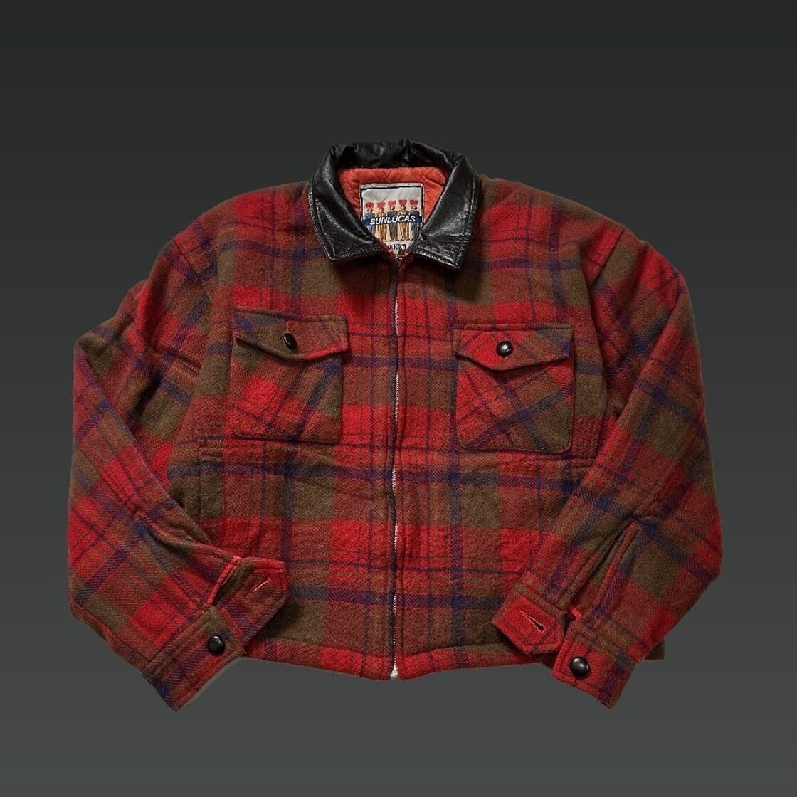 Used 古着 ショート丈ウールチェックブルゾン vintage 90s フェイク 