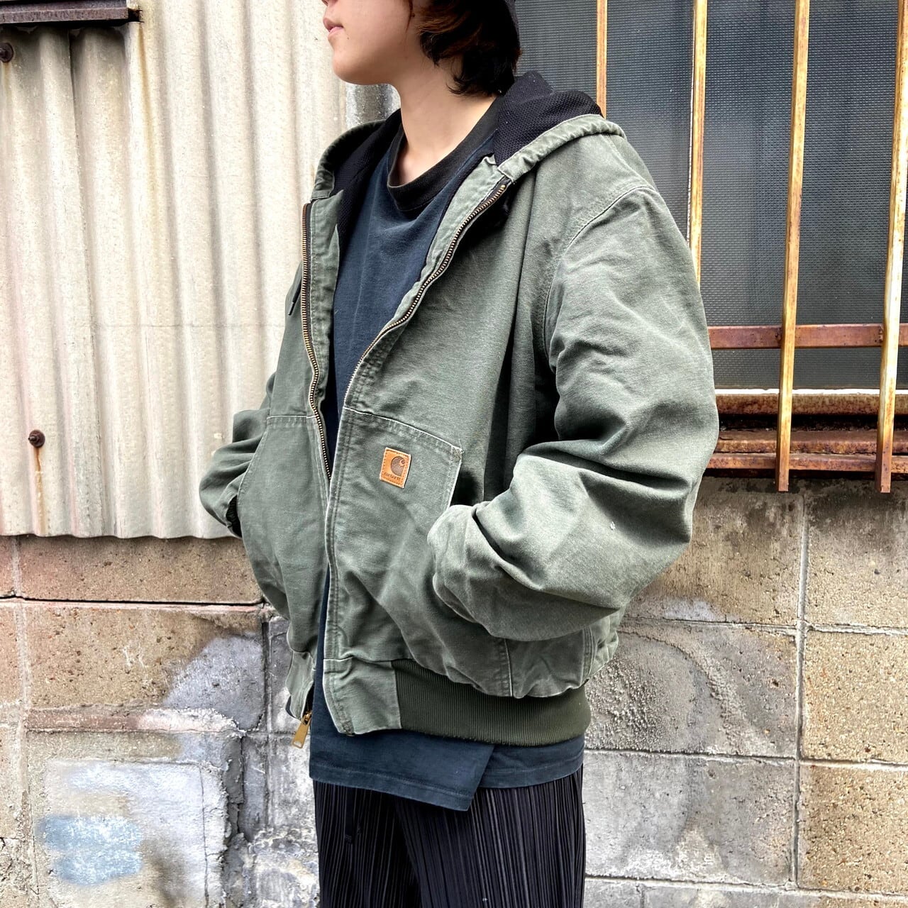 90s CARHARTT アクティブジャケット グリーン mos ボロ フェード64cm