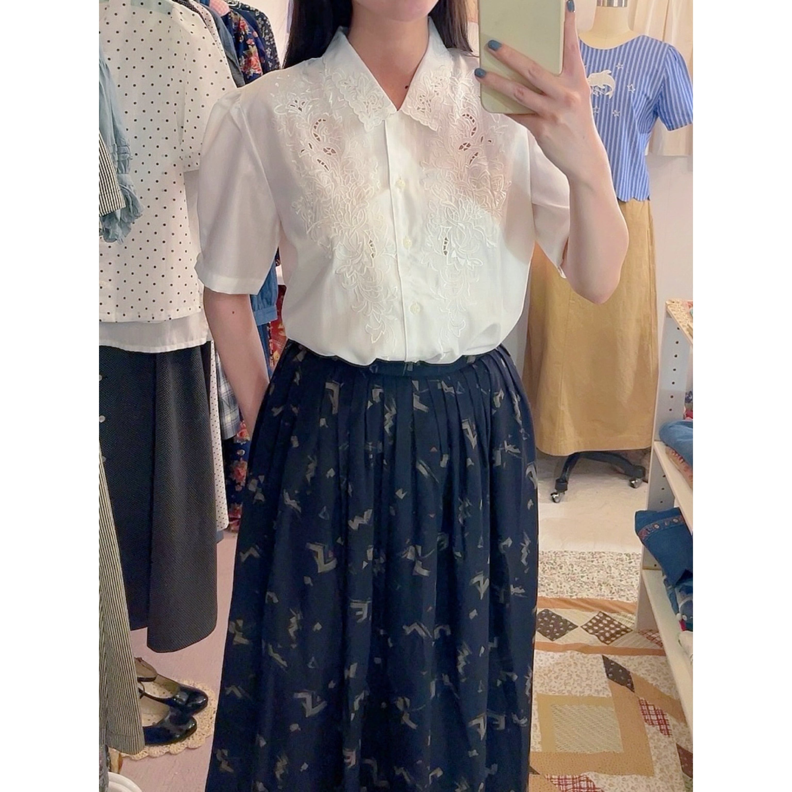 botanical embroidery white blouse