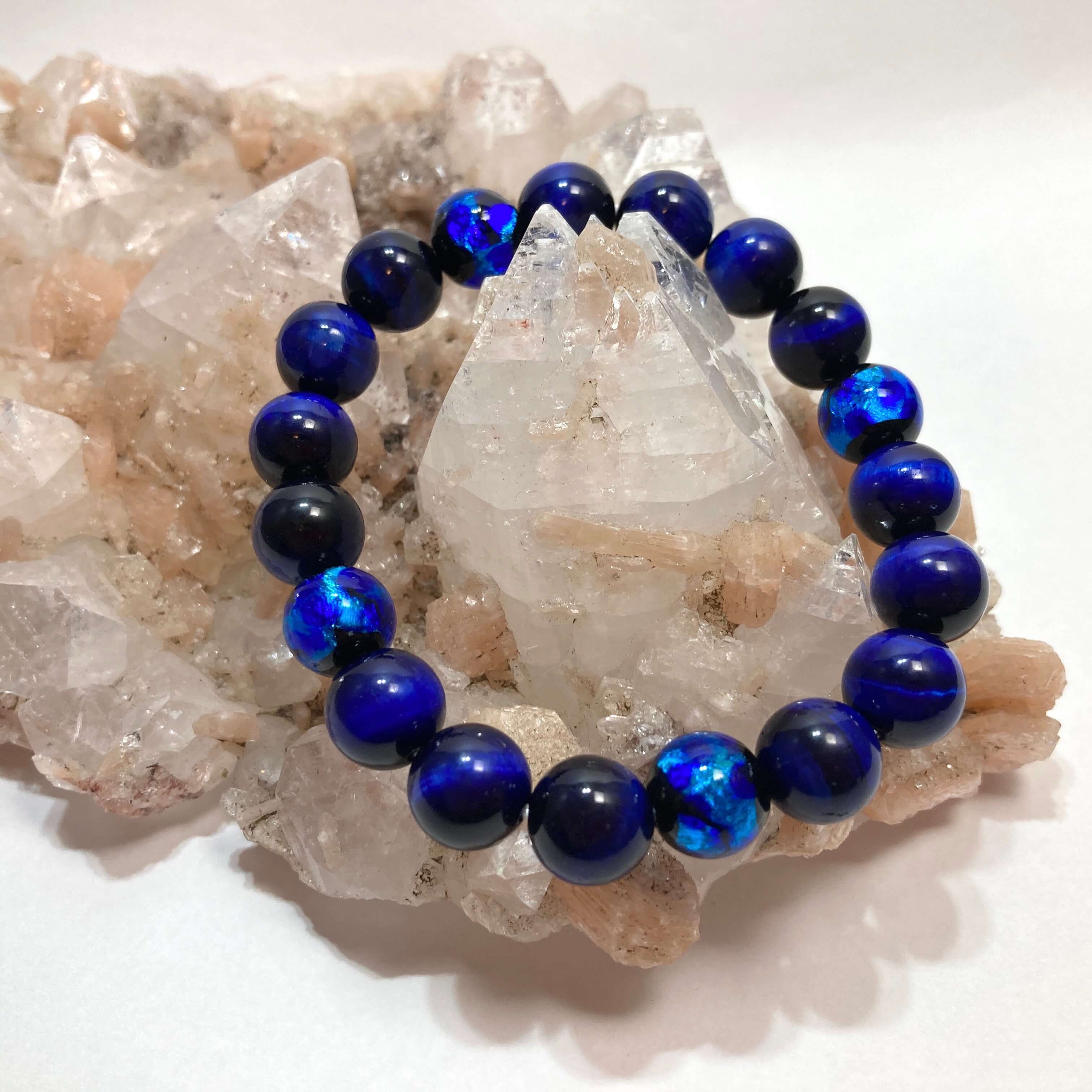 全国送料無料 aランク ブルータイガーアイ ホタルガラス オリジナル全体運ブレスレット 天然石 パワーストーン 10mm玉 パワーストーン琉球 358