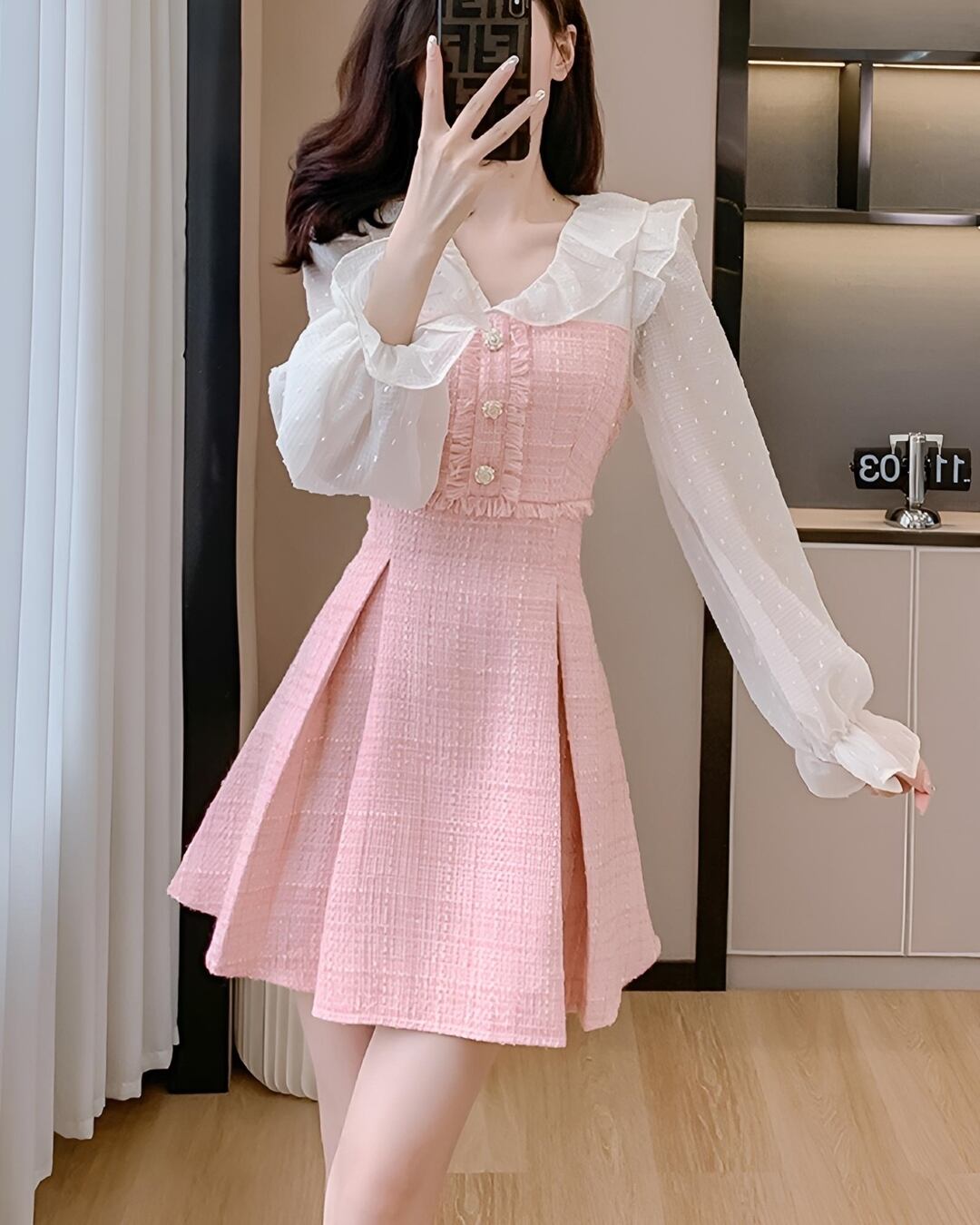 ピンクツイードドールプリーツワンピース 25WP04013