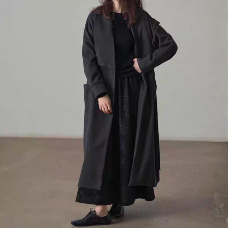 オープンフロント ロングトレンチコート 2col N00223