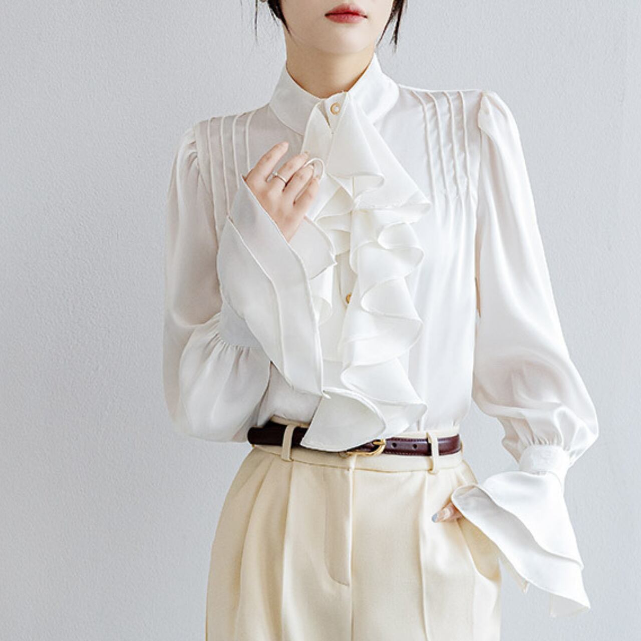 エレガント フリル シフォン ブラウス