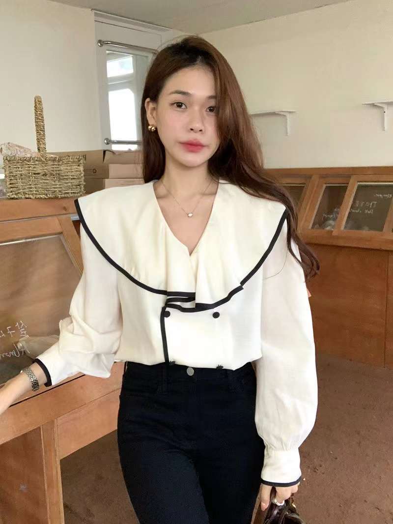 バイカラーパイピングブラウス　AJ2085-2313