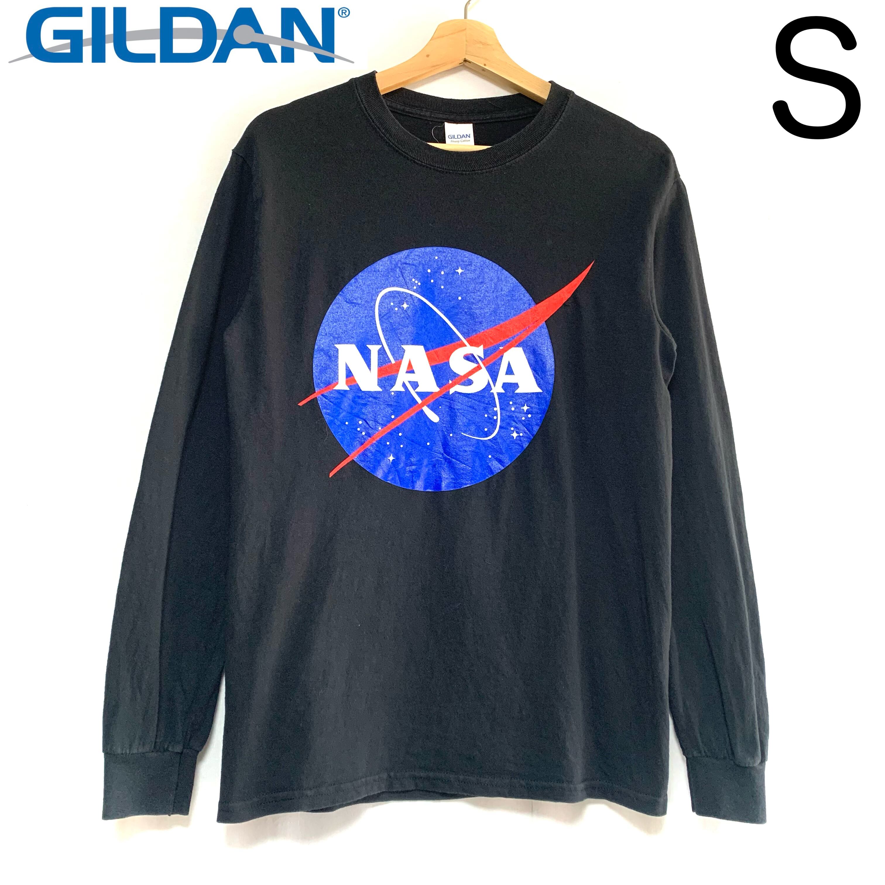 輸入古着 NASA ナサ GILDAN ロンTアドバタイジングプリント 企業ロゴ