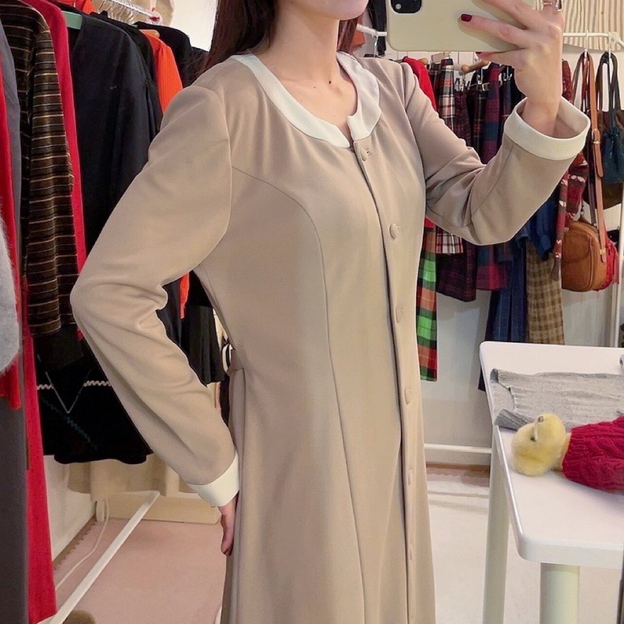 sand beige white cuffs one-piece